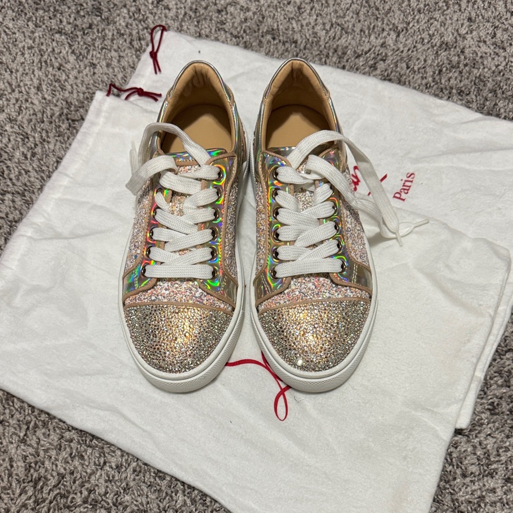 Christian Louboutin Iridescent Glitter Low-Top Sneakers - Rose Gold